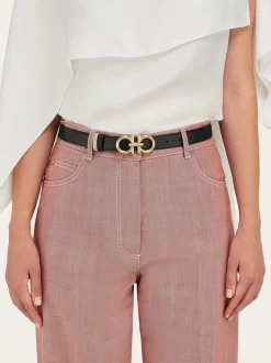 Adjustable and reversible Gancini belt - Women