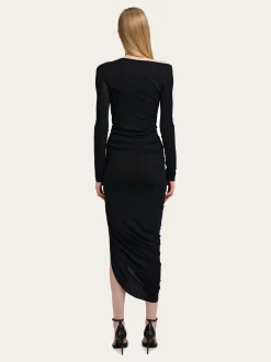 Boat neck dress with ruched detail - Women