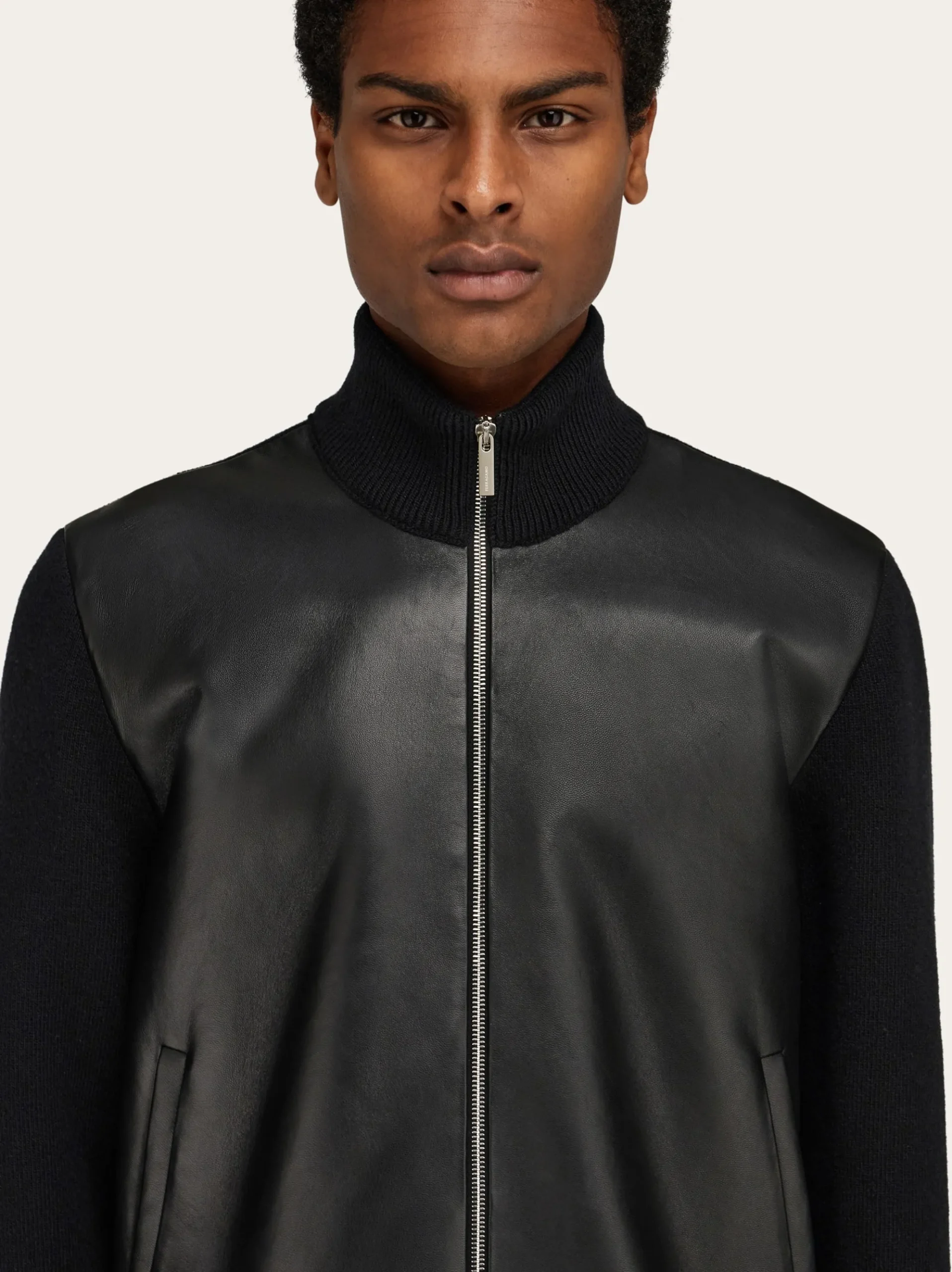 Bomber jacket in leather and wool - Men