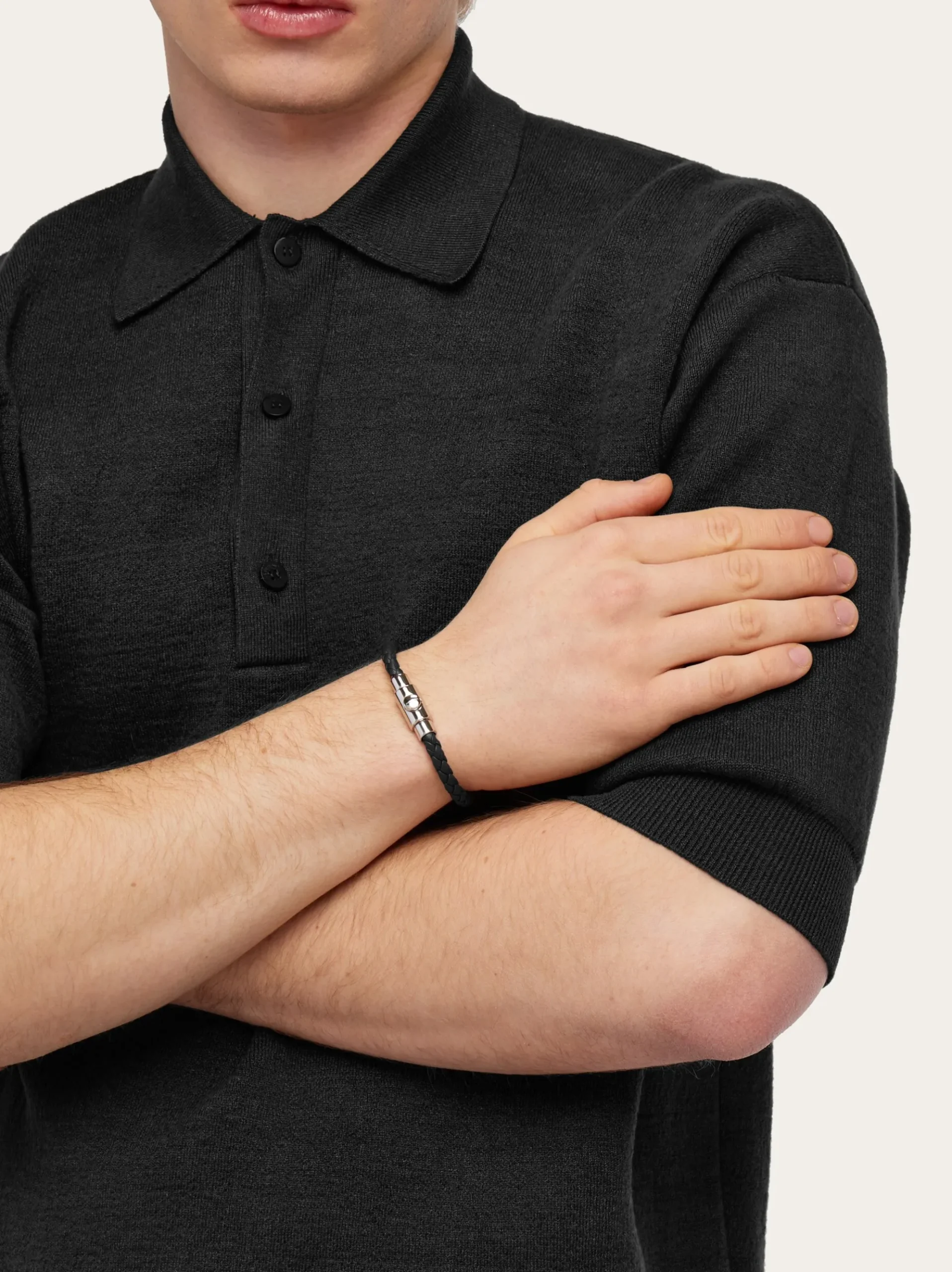 Braided leather bracelet (20cm) - Men
