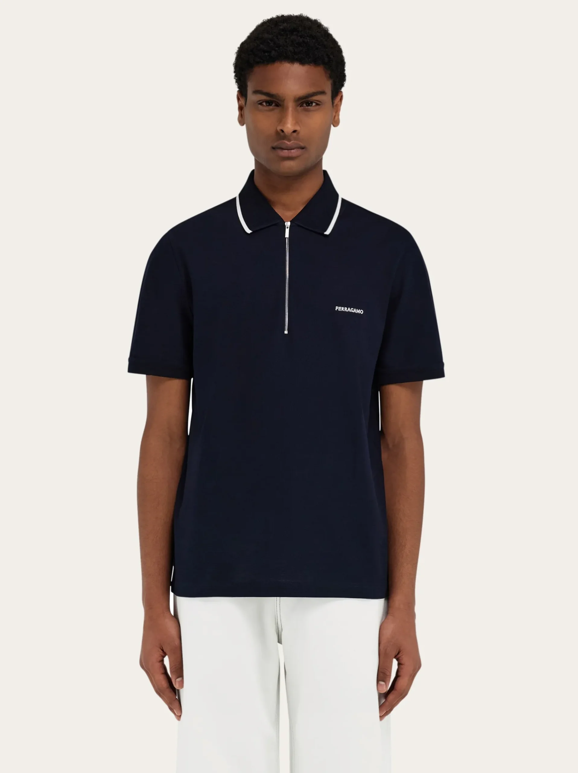 Cotton polo shirt with zip closure - Men