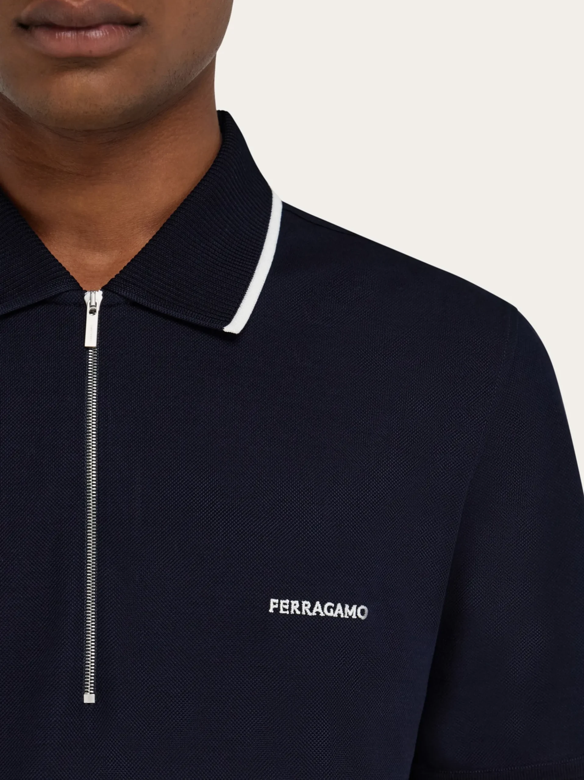 Cotton polo shirt with zip closure - Men