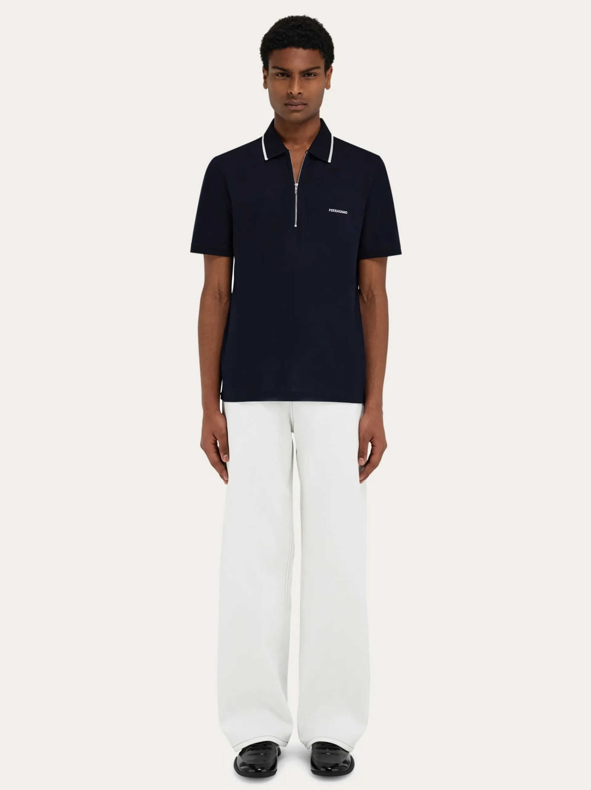Cotton polo shirt with zip closure - Men