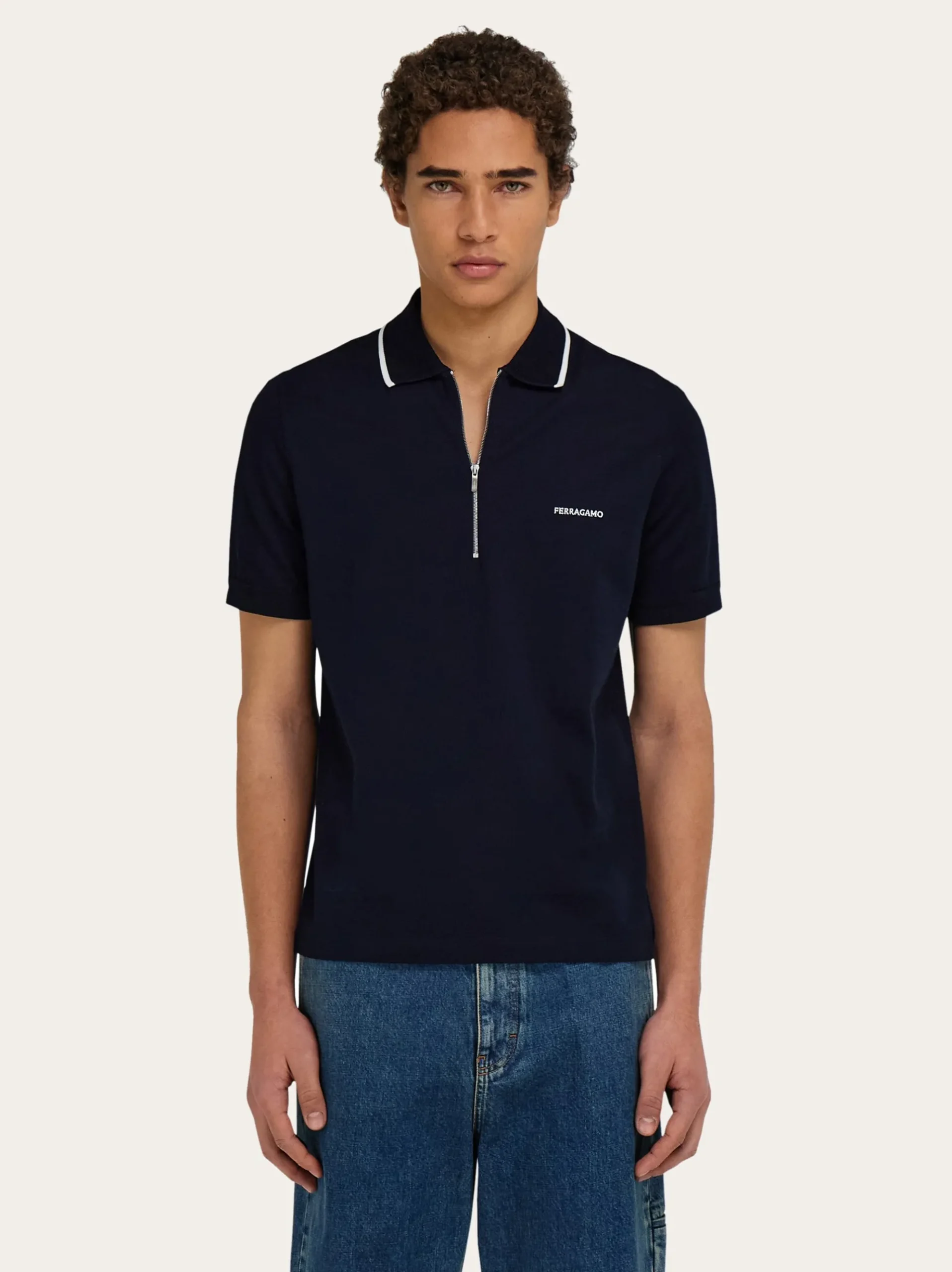 Cotton polo shirt with zip closure - Men