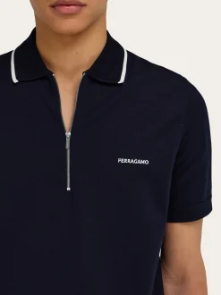 Cotton polo shirt with zip closure - Men