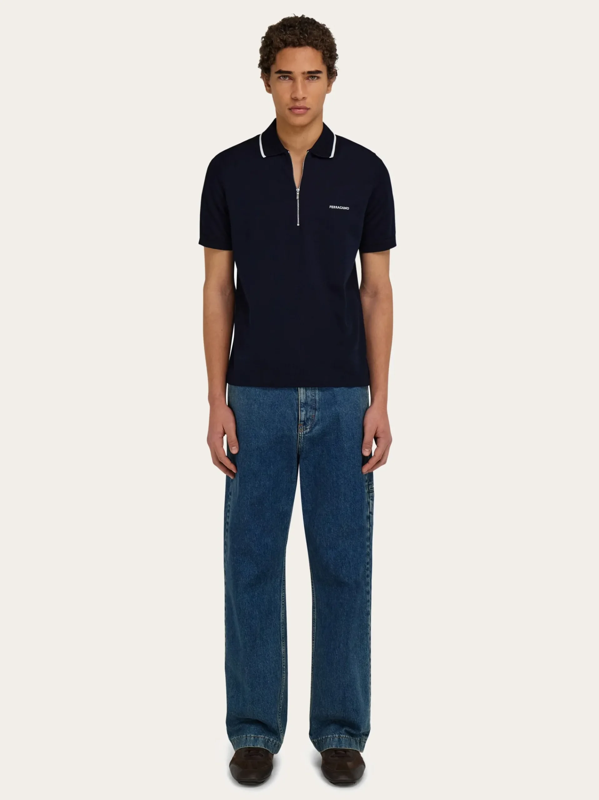 Cotton polo shirt with zip closure - Men