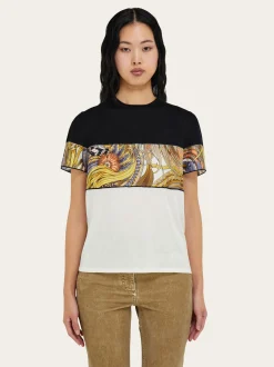 Crewneck T-shirt with Rooster print inserts - Women