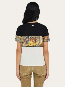 Crewneck T-shirt with Rooster print inserts - Women