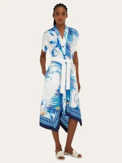Feather show print asymmetric midi dress - Women
