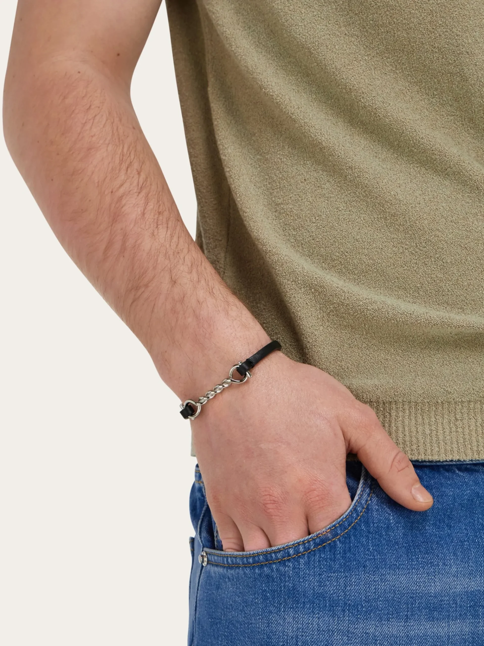 Gancini leather bracelet (20cm) - Men