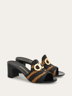 Gancini ornament mid-heel Slide - Women