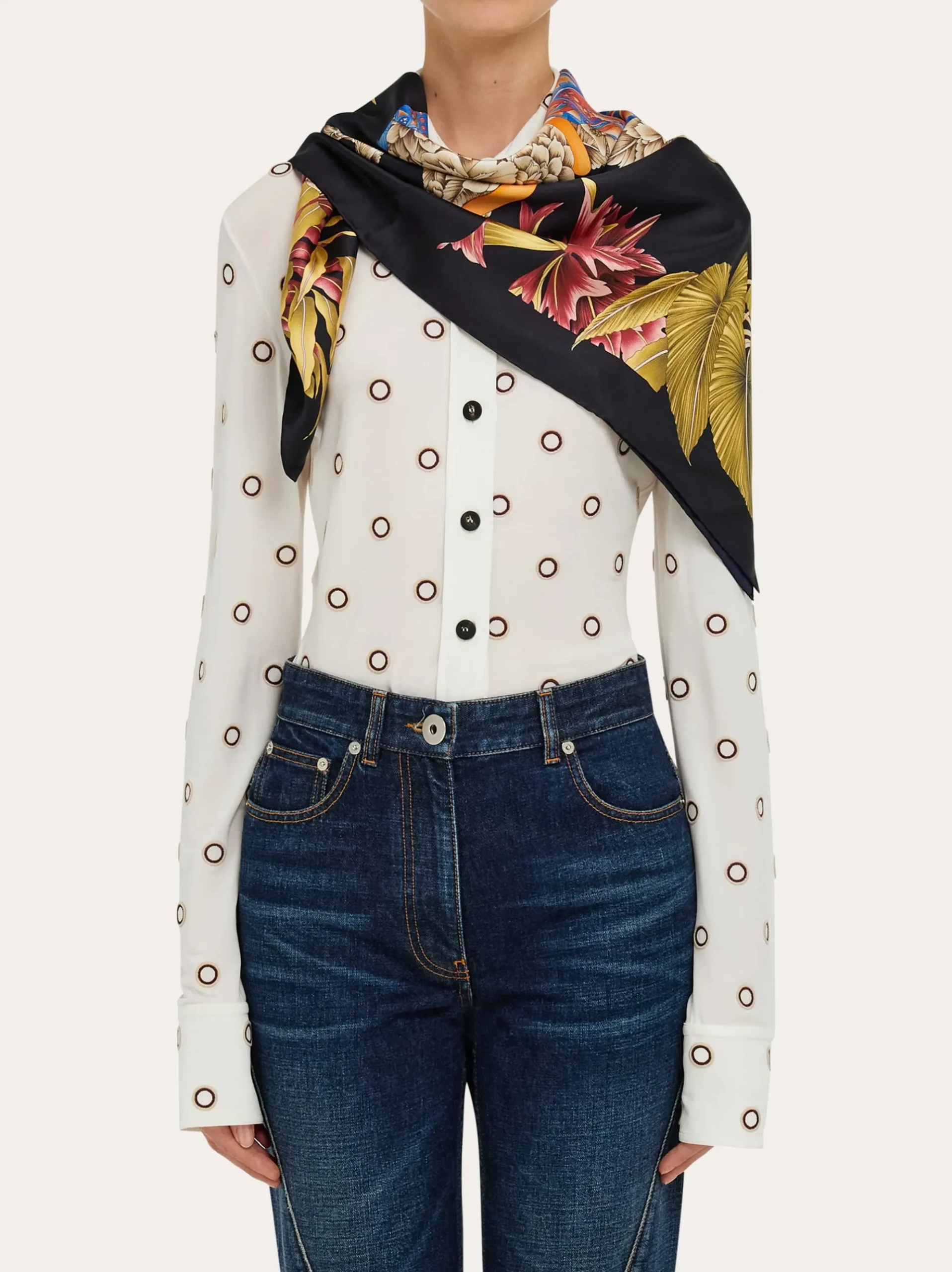 India print silk double face scarf - Women