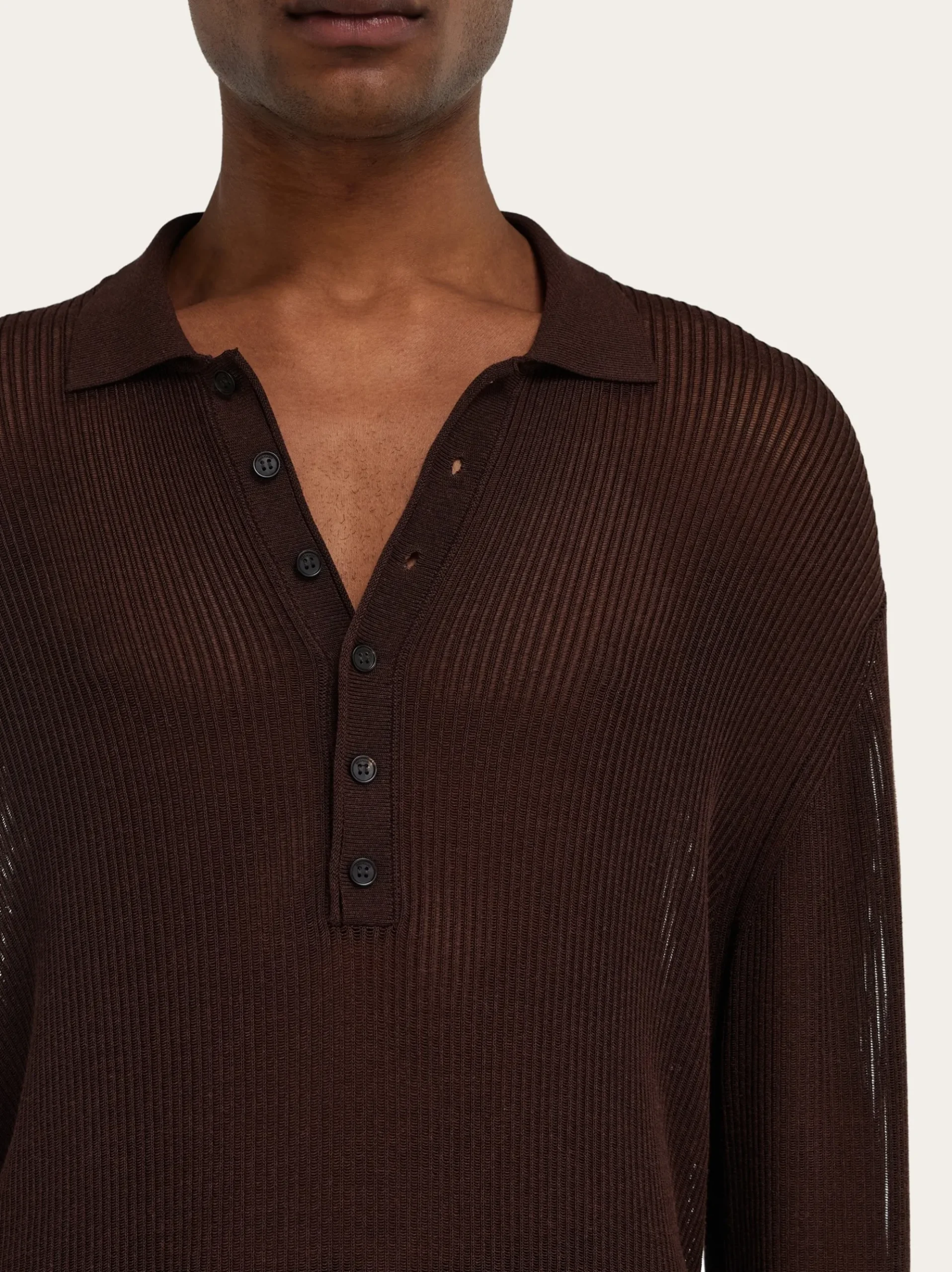 Long sleeve knitted polo shirt - Men