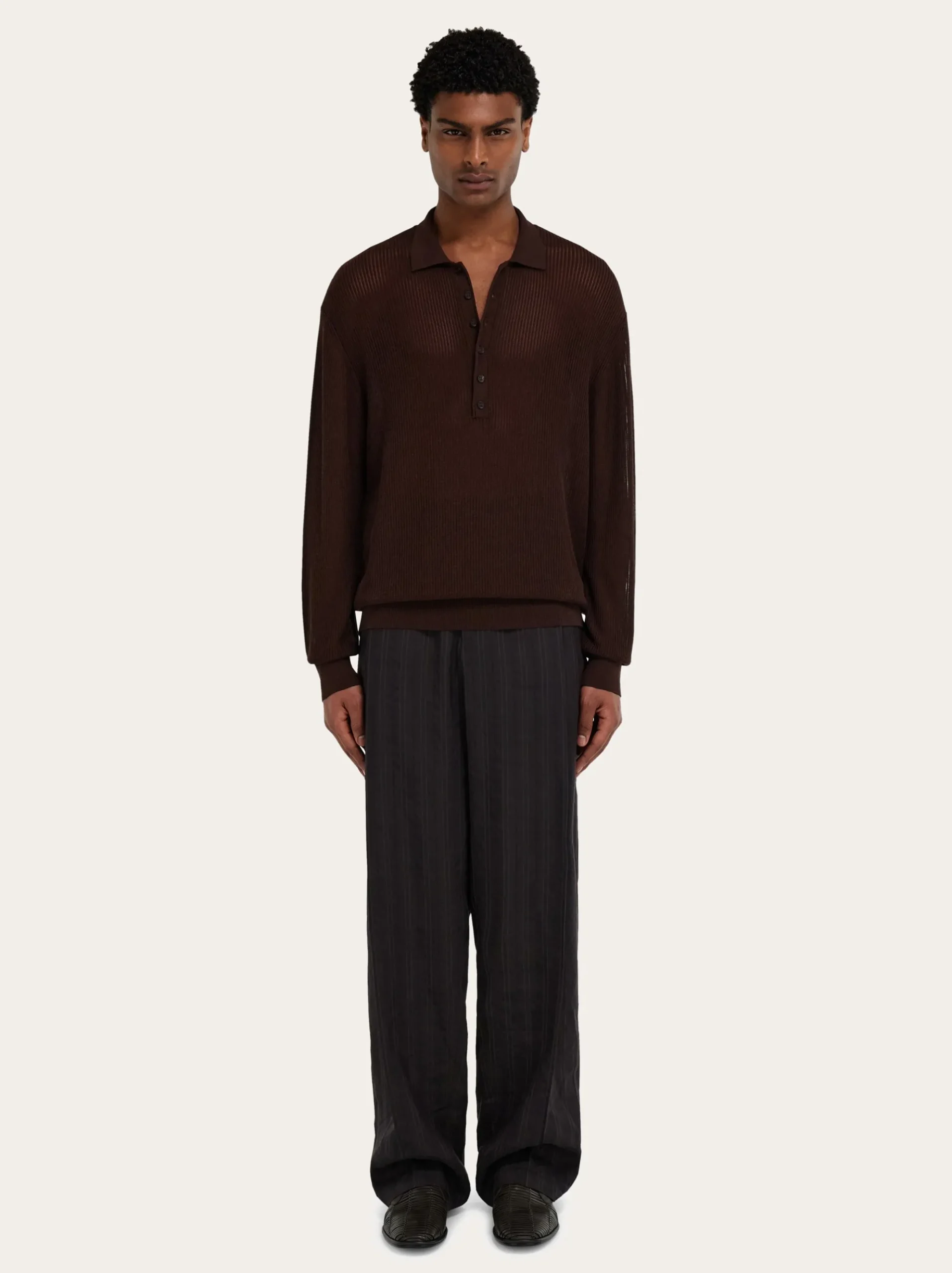 Long sleeve knitted polo shirt - Men
