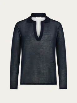Long sleeve knitted silk polo shirt - Men