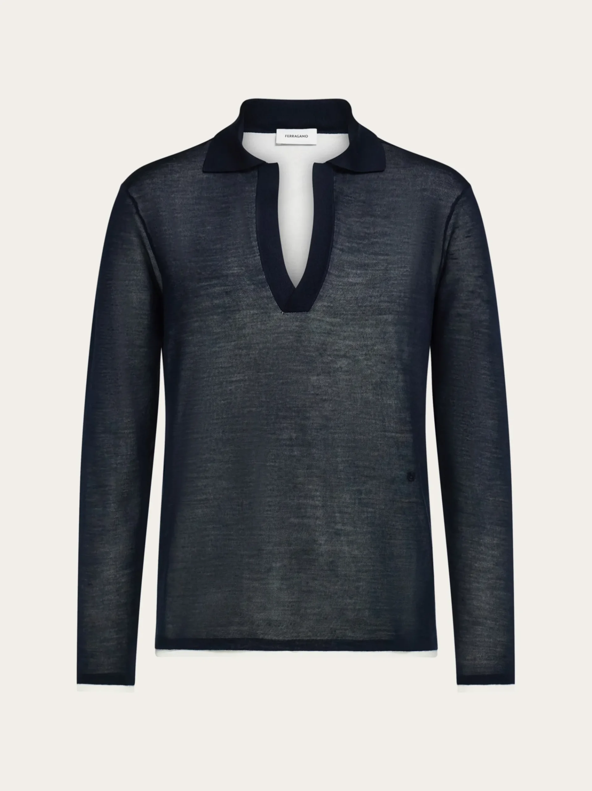 Long sleeve knitted silk polo shirt - Men