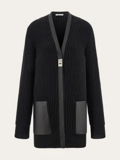 Longline cardigan with leather trims - Women
