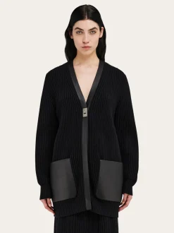 Longline cardigan with leather trims - Women