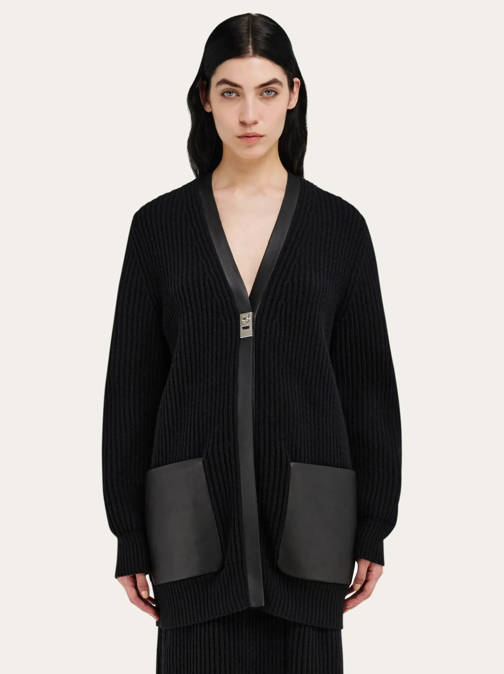 Longline cardigan with leather trims - Women