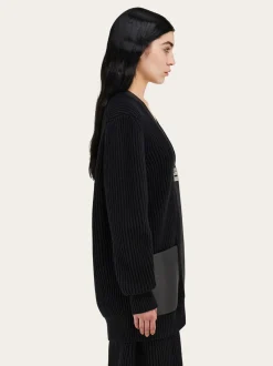 Longline cardigan with leather trims - Women