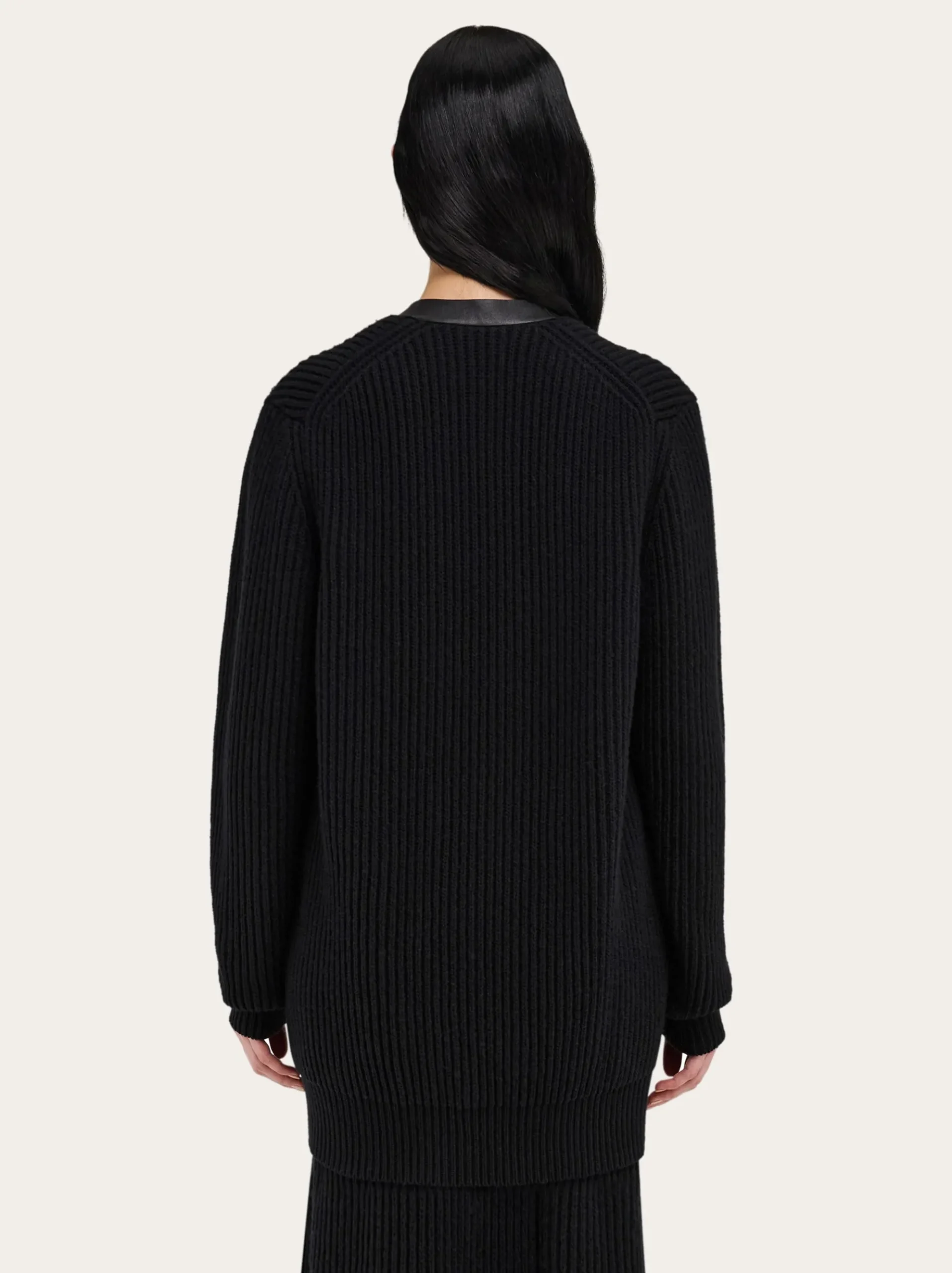 Longline cardigan with leather trims - Women