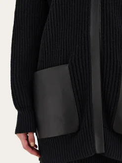 Longline cardigan with leather trims - Women