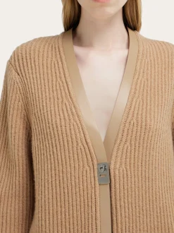 Longline cardigan with leather trims - Women