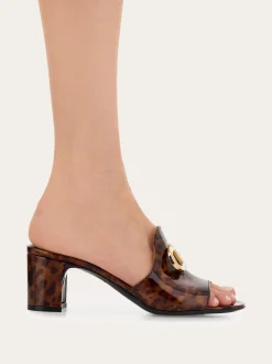 Mid heel slide with Gancini buckle - Women