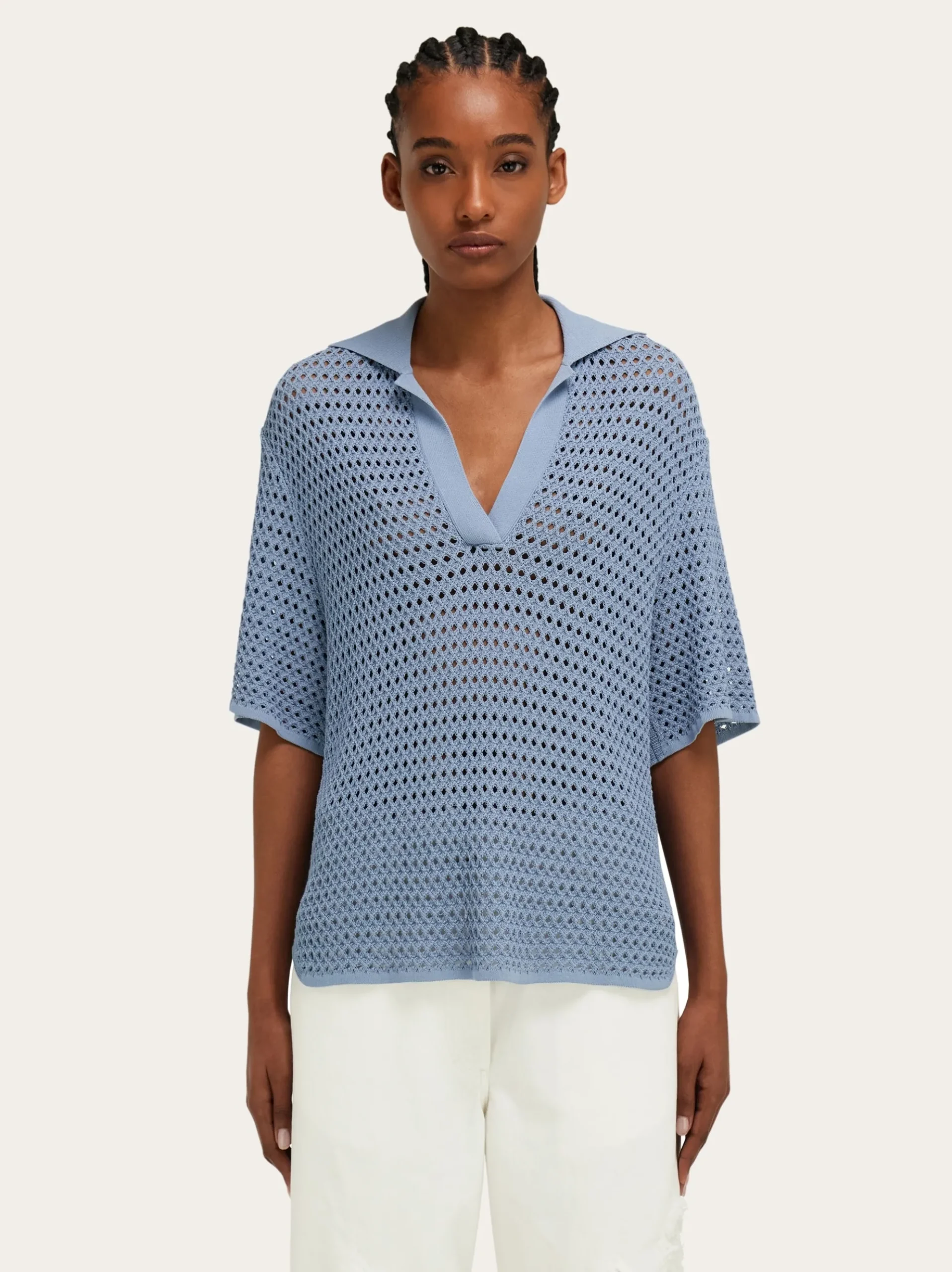 Open knit polo shirt - Women