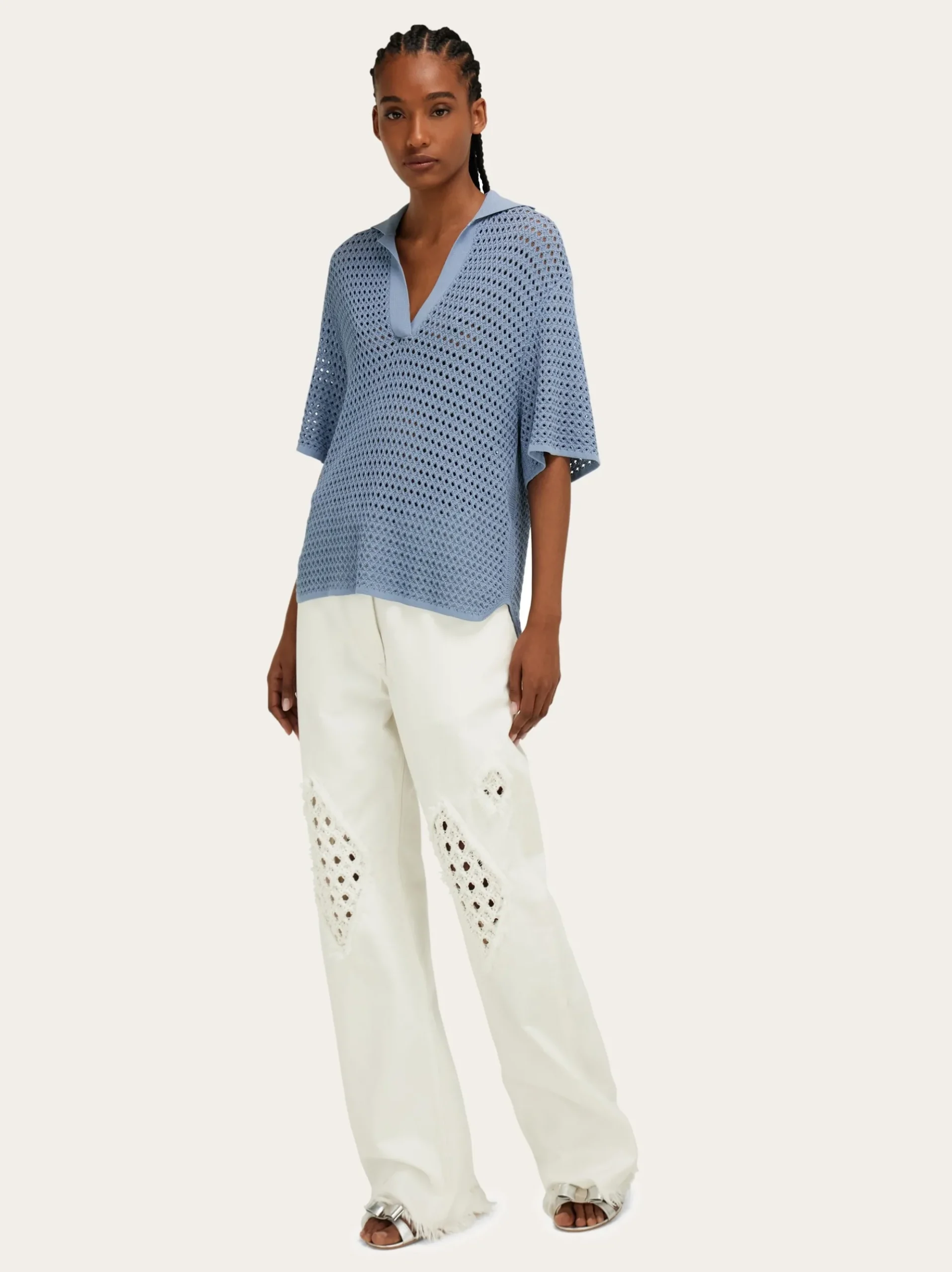 Open knit polo shirt - Women