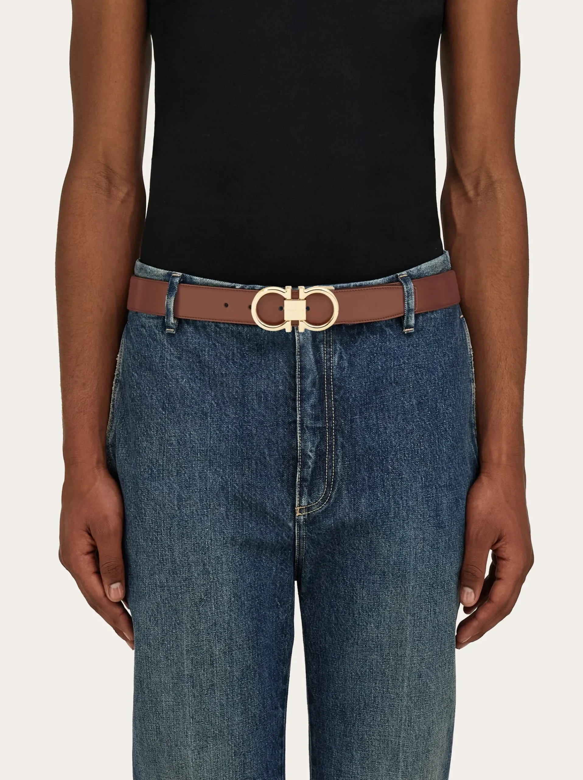 Reversible and adjustable Gancini belt - Men