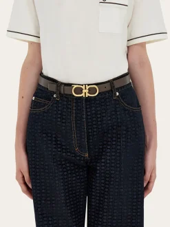 Reversible and adjustable Gancini belt - Women