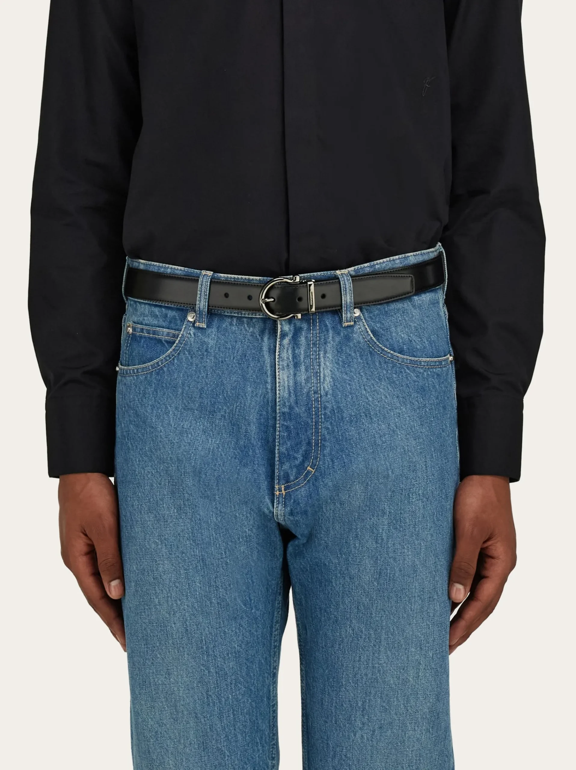 Reversible and adjustable Gancini belt - Men