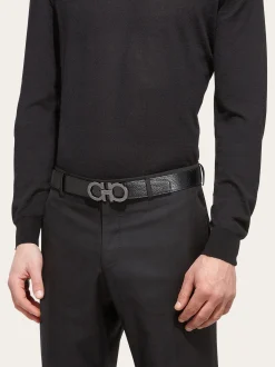Reversible and adjustable Gancini belt - Men