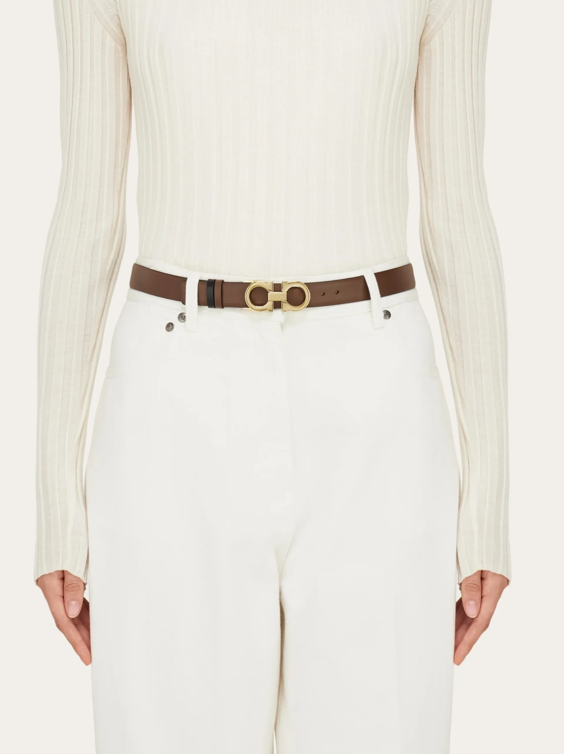 Reversible and adjustable Gancini belt - Women