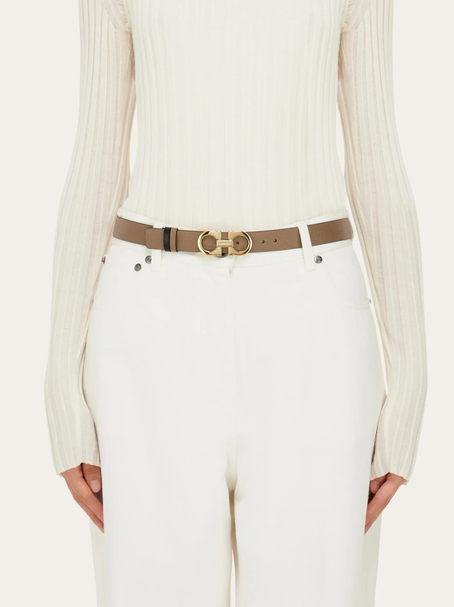 Reversible and adjustable Gancini belt - Women