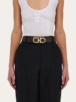 Reversible and adjustable Gancini belt - Women