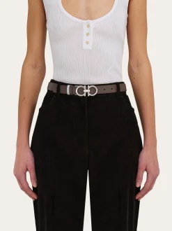 Reversible and adjustable belt with hammered Gancini - Women