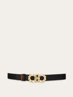 Reversible and adjustable belt with shaped Gancini - Women