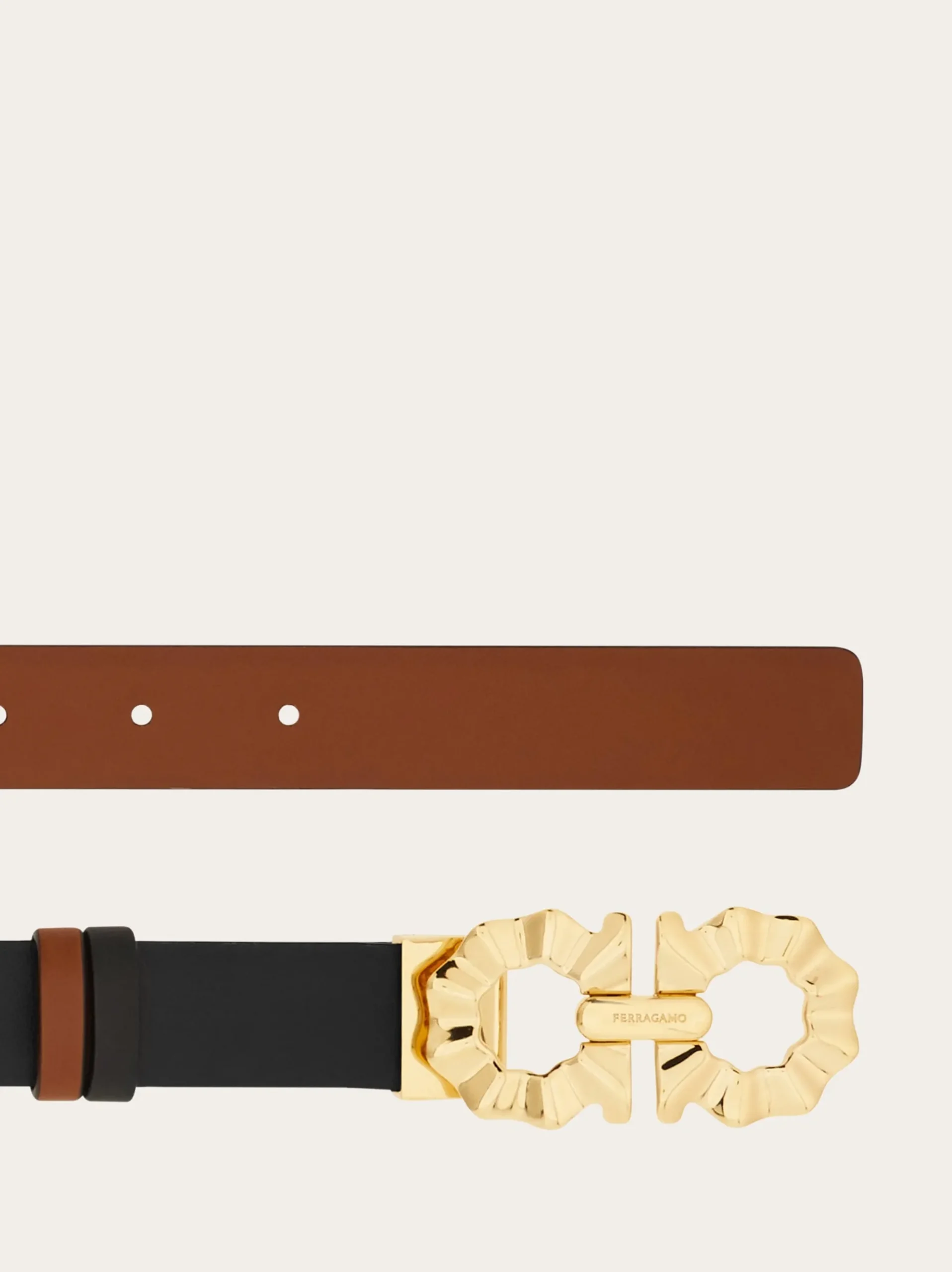 Reversible and adjustable belt with shaped Gancini - Women