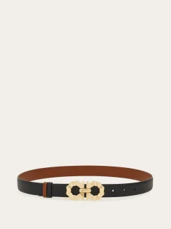 Reversible and adjustable belt with shaped Gancini - Women