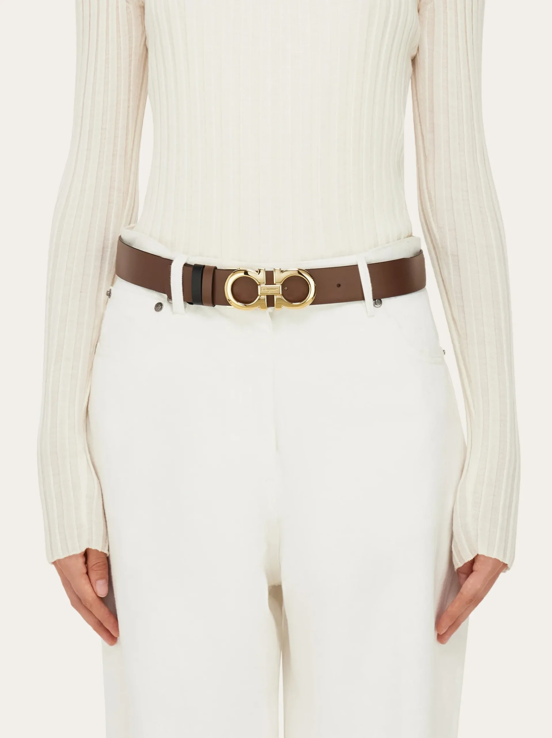 Reversible and adjustable Gancini belt - Women