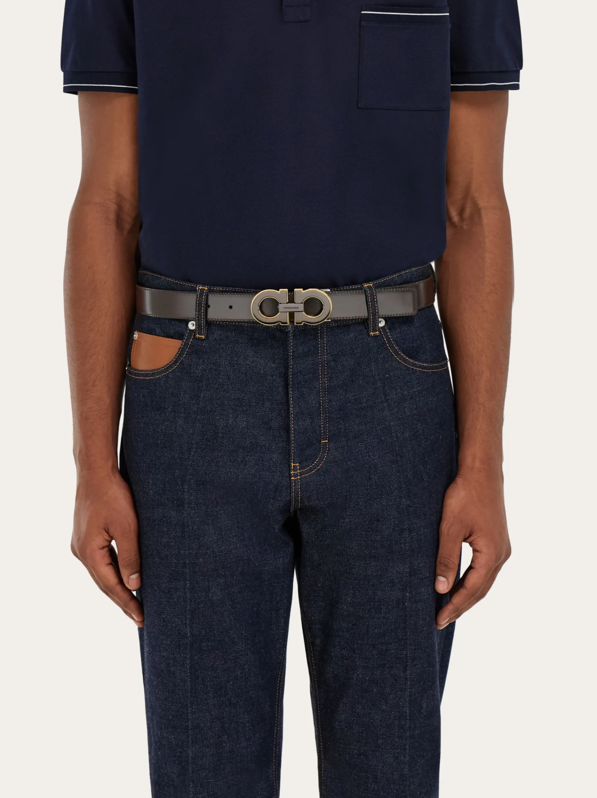 Reversible and adjustable Gancini belt with Switch buckle - Men