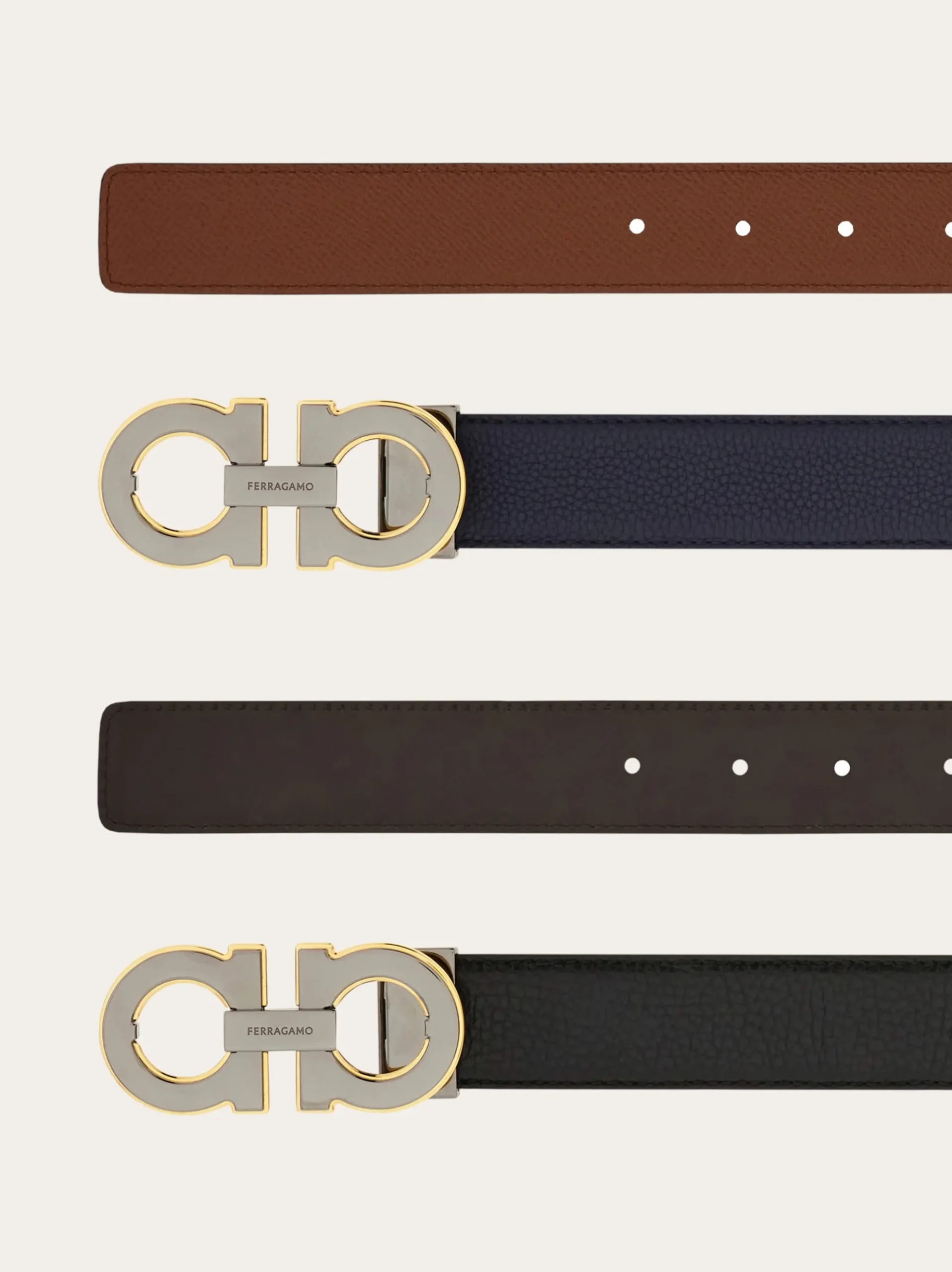 Reversible and adjustable Gancini belt with Switch buckle - Men