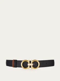 Reversible and adjustable belt with hammered Gancini - Women