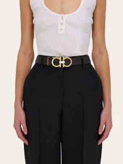 Reversible and adjustable belt with hammered Gancini - Women