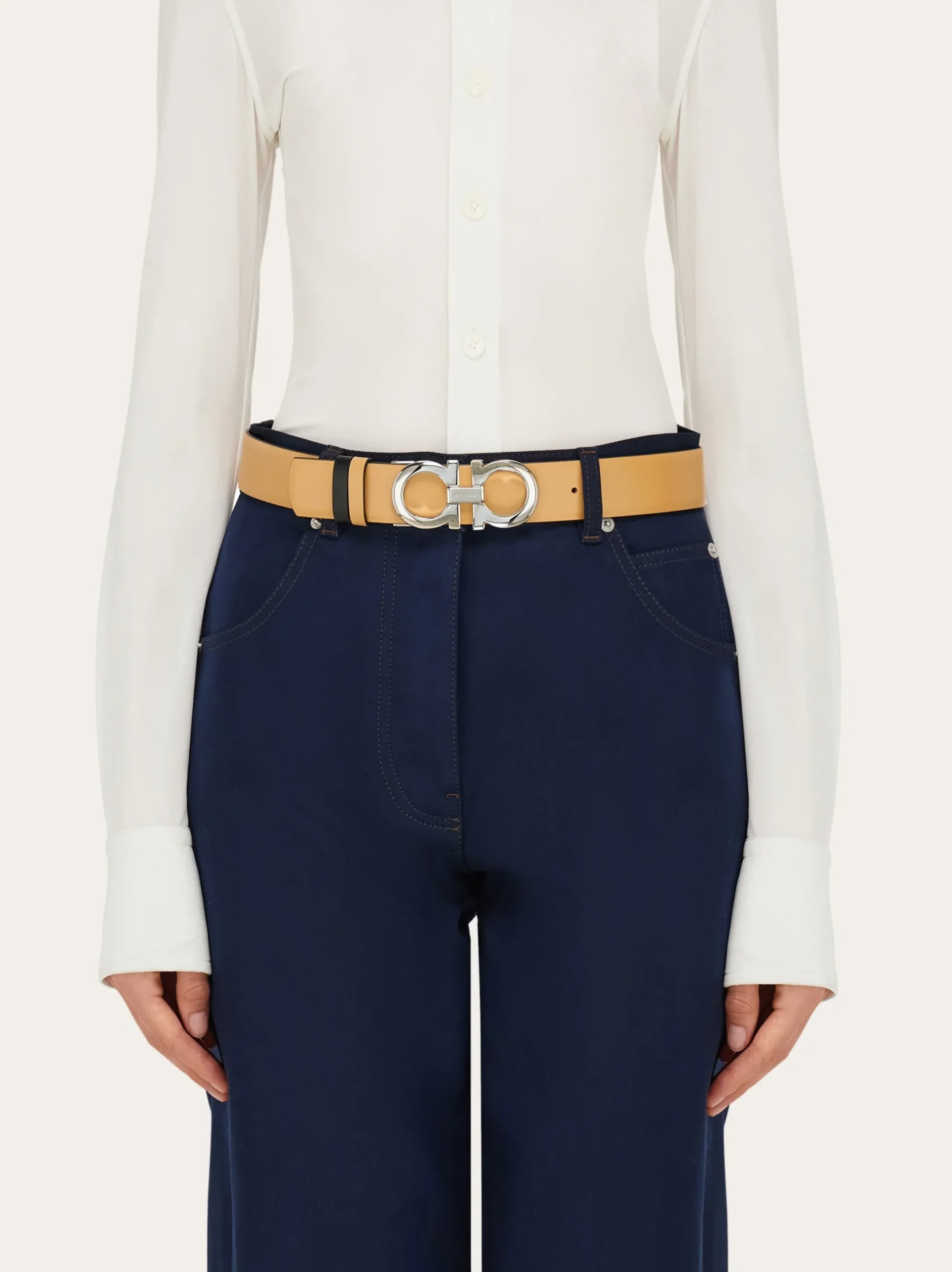 Reversible and adjustable Gancini belt - Women