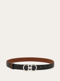 Reversible and adjustable belt with hammered Gancini - Women
