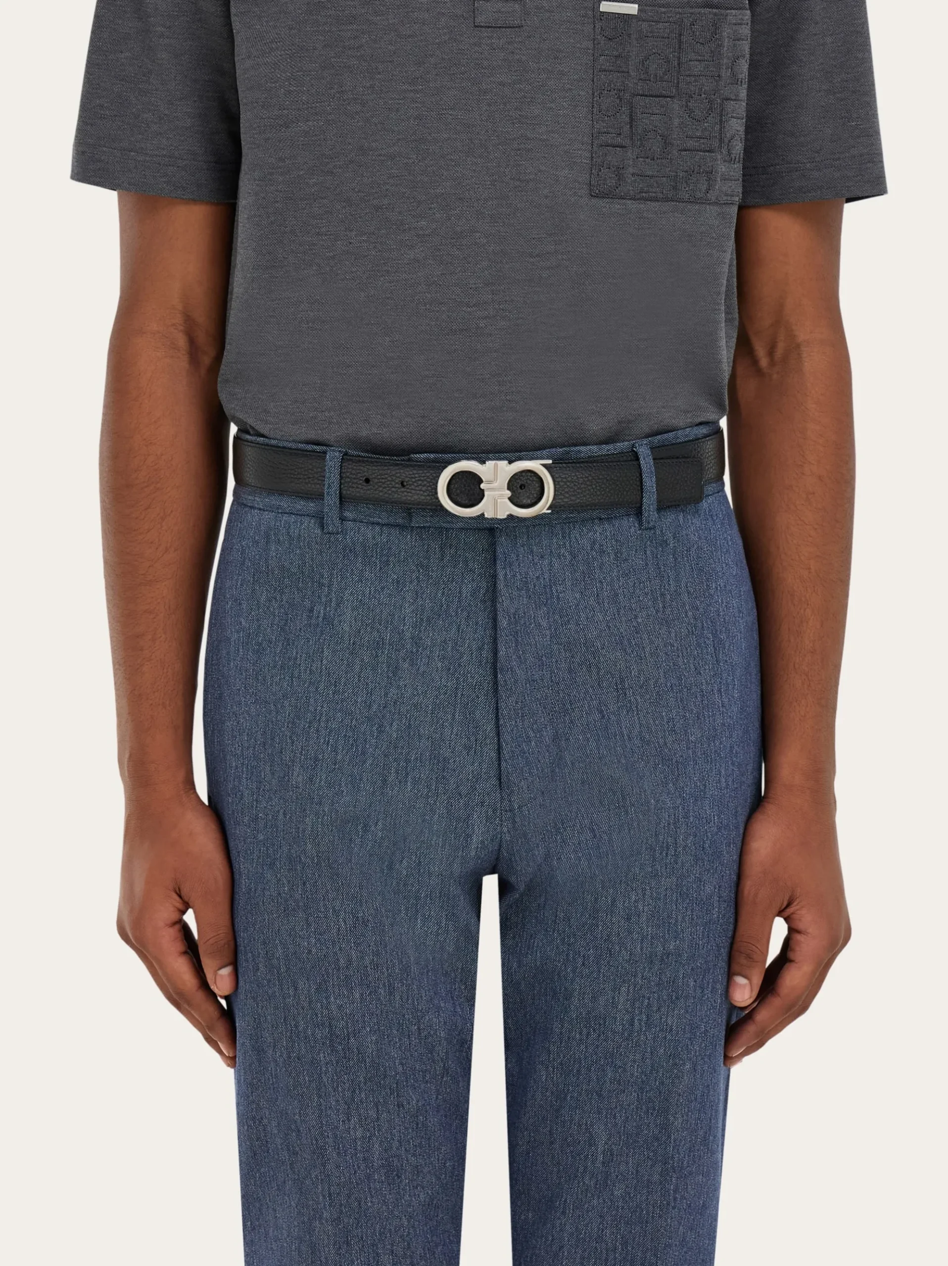 Reversible and adjustable Gancini belt - Men