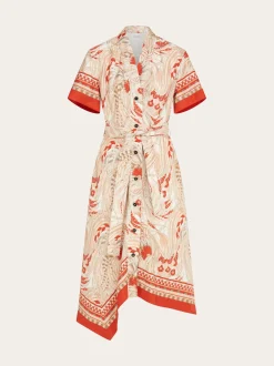 Rooster print asymmetric midi dress - Women